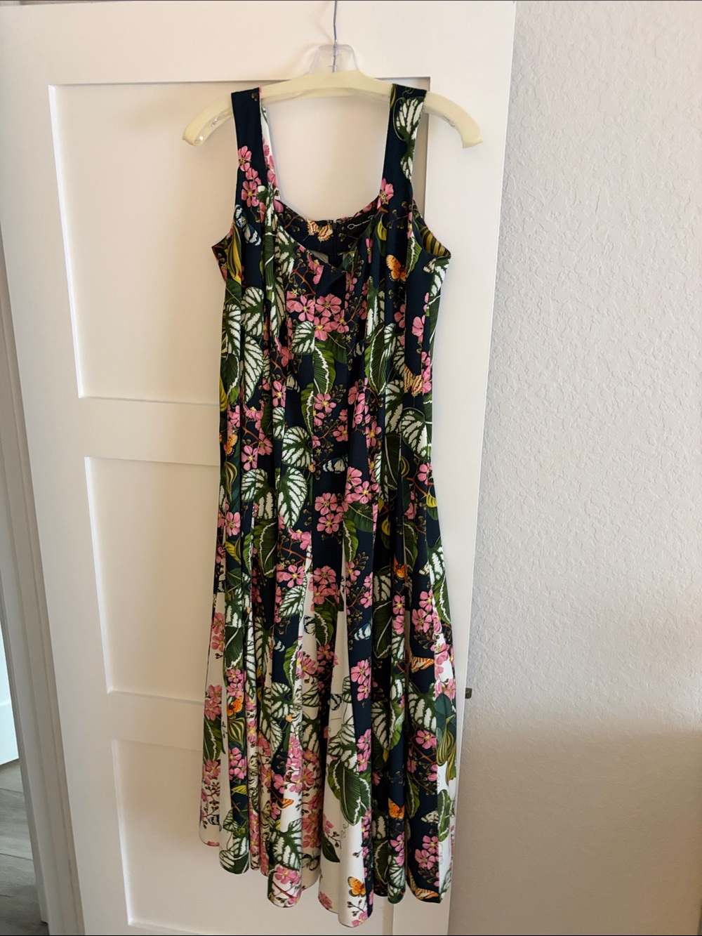 Oscar de la Renta Navy Floral Midi Dress with Pink & Green Print - Picture 1 of 5